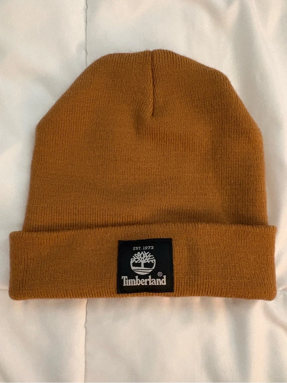 Timberland Mustard Tan Knit Beanie with Logo Patch